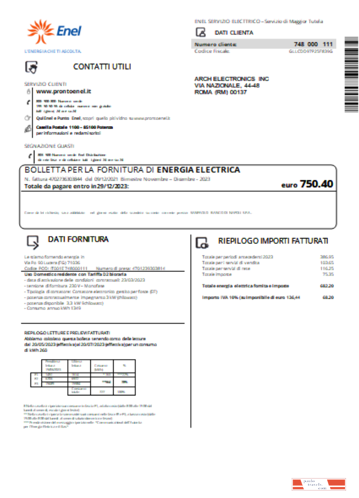 Enel electricity utility business bill, SCR PSD template